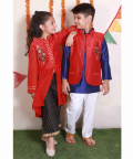 Red And Black Zardoz Embroidered Kurta Set