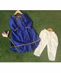 Navy Blue And White Lotus Embroidered Kurta Set