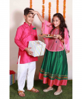 Green And Pink Dress With Cape