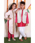 Off White And Pink Embroidered Kurta With Pants