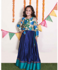 Navy Blue Floral Crop Top With Long Skirt
