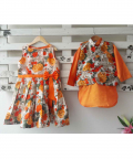 Orange Floral Printed Kurta Set With Jacket