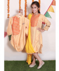 Yellow And Orange Cantaloupe Butterfly Embroidered Silk Cowl Dress