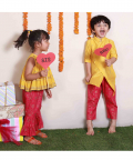 Yellow And Pink Gota Work Kurta Set