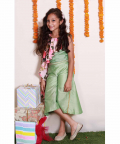 Floral Print And Light Green Katan Jumpsuit