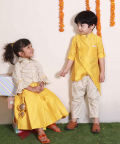 Asymmetric Katan Kurta  With Polka Dot Pyjama Set
