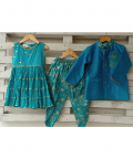 Green Katan Kurta With Printed Flares