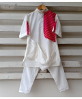 Off White Silk Kurta Pink Leheriya Jacket