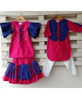 Pink Silk kurta With Blue Bandini Jacket