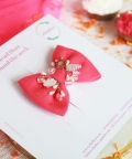 Choko Red Holi Bow Embellished Clip - Tomato Red