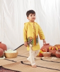 Yellow Pichwai Kurta Bandi Set With Pyjama