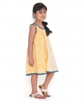 Buttercup Floral Printed Cotton Flare Dress, Yellow