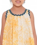Buttercup Floral Printed Cotton Flare Dress, Yellow