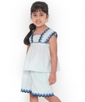 Poppy Floral Printed Cotton Co-Ord Set, Blue