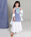 Indigo Kurta With Lurex Skirt And Crushed Mulmul Dupatta
