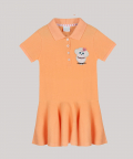 Peach Polo Dress With Drop Waist Silhouette And Hand-Embellished Owl Motif