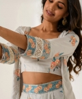 Pista Green Striped Cape, Bralette & Lungi Set