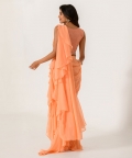 Embellished Orange Blouse With Chiffon Ruffle Saree