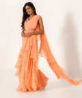 Embellished Orange Blouse With Chiffon Ruffle Saree