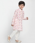JBN Creation Boys Multicolor-Base-White Cotton Blend Kurta Pyjama Set