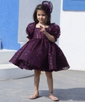 Wine Sequence Puffy Party Dress