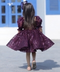 Wine Sequence Puffy Party Dress