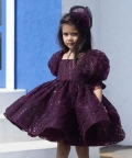 Wine Sequence Puffy Party Dress