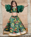 Bottle Green Autmn Bouquet Lehnga Blouse With Dupatta