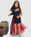 Sequance Dress Emblished With Double Layer Side Tail