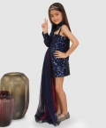 Sequance Dress Emblished With Double Layer Side Tail