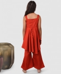Asymentric Jumpsuit With Flower Embelishment Coral Brown