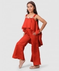 Asymentric Jumpsuit With Flower Embelishment Coral Brown