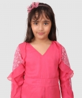 Jelly Joones Jumpsuit With Ruffel Net Sleeves Pink