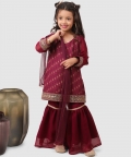 Lace Embellished Sharara Set With Dupatta Wine