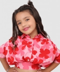 Flower Print Baloon Top With Pant Pink And Grey