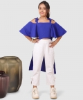 Asymetric Flared Top Sleeve With Pant Royal Blue And White