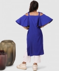 Asymetric Flared Top Sleeve With Pant Royal Blue And White