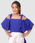Asymetric Flared Top Sleeve With Pant Royal Blue And White