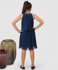 Pleated Frock With Dimond Embelisment On Neck Teal