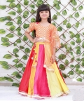 Multicolour Lehenga With Orange Brocade Top