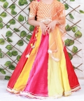Multicolour Lehenga With Orange Brocade Top