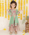 One Off Shoulder Chiffon Baloon Sleeve With Jacket & Palazzo