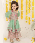 One Off Shoulder Chiffon Baloon Sleeve With Jacket & Palazzo