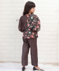 Peplum Style Floral Printed Black Top With Pant