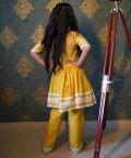Yellow Thread Embroidered And Lace Work Kurti With Pant