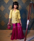 Check Embroidered Blazer Style Top With Sharara