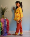 Yellow Flower Print Kaftan With Pants