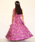 Lavender Printed Organza Ghagra With Crop Top And Potli