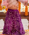 Pink Embroidered Velvet Top With Purple Ghagra