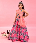 Layered Cape With Crop Top With Floral Lehenga